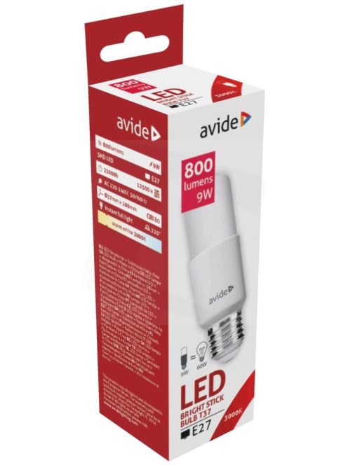 Avide LED Bright Stick izzó T37 9W E27 WW - Meleg fehér