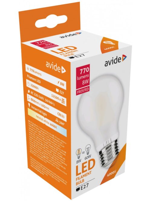 LED Filament E27 Gömb izzó 8W - Napfény fehér