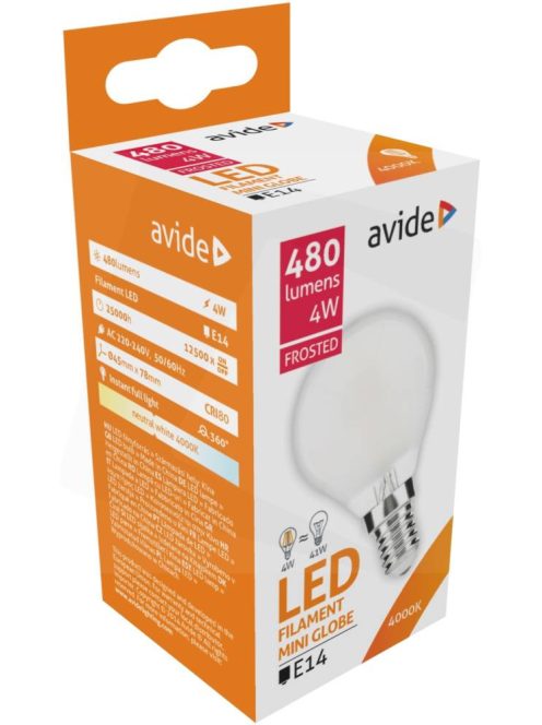  LED Filament izzó Mini Gömb 4W E14 - Napfény fehér