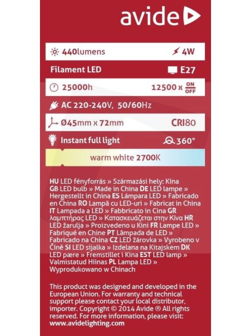 LED Filament E27 Mini Gömb izzó 4W - Meleg fehér