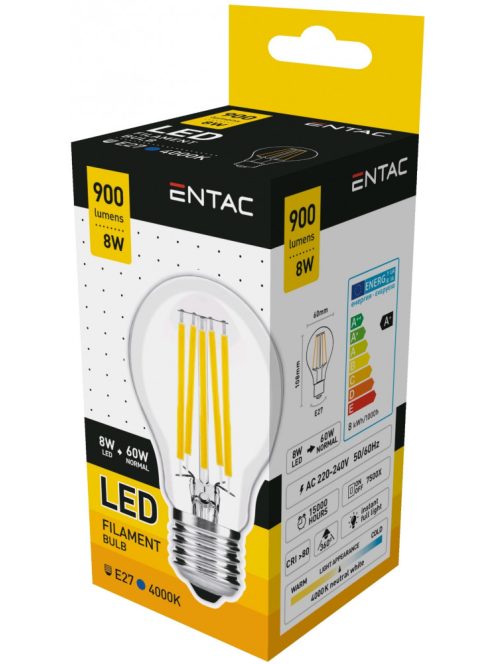 LED Filament izzó 8W E27 - Napfény fehér