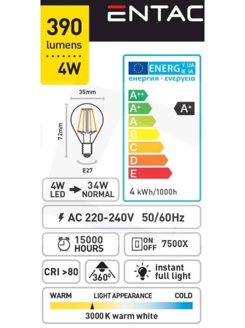  LED Filament Mini izzó 4W E14 - Meleg fehér